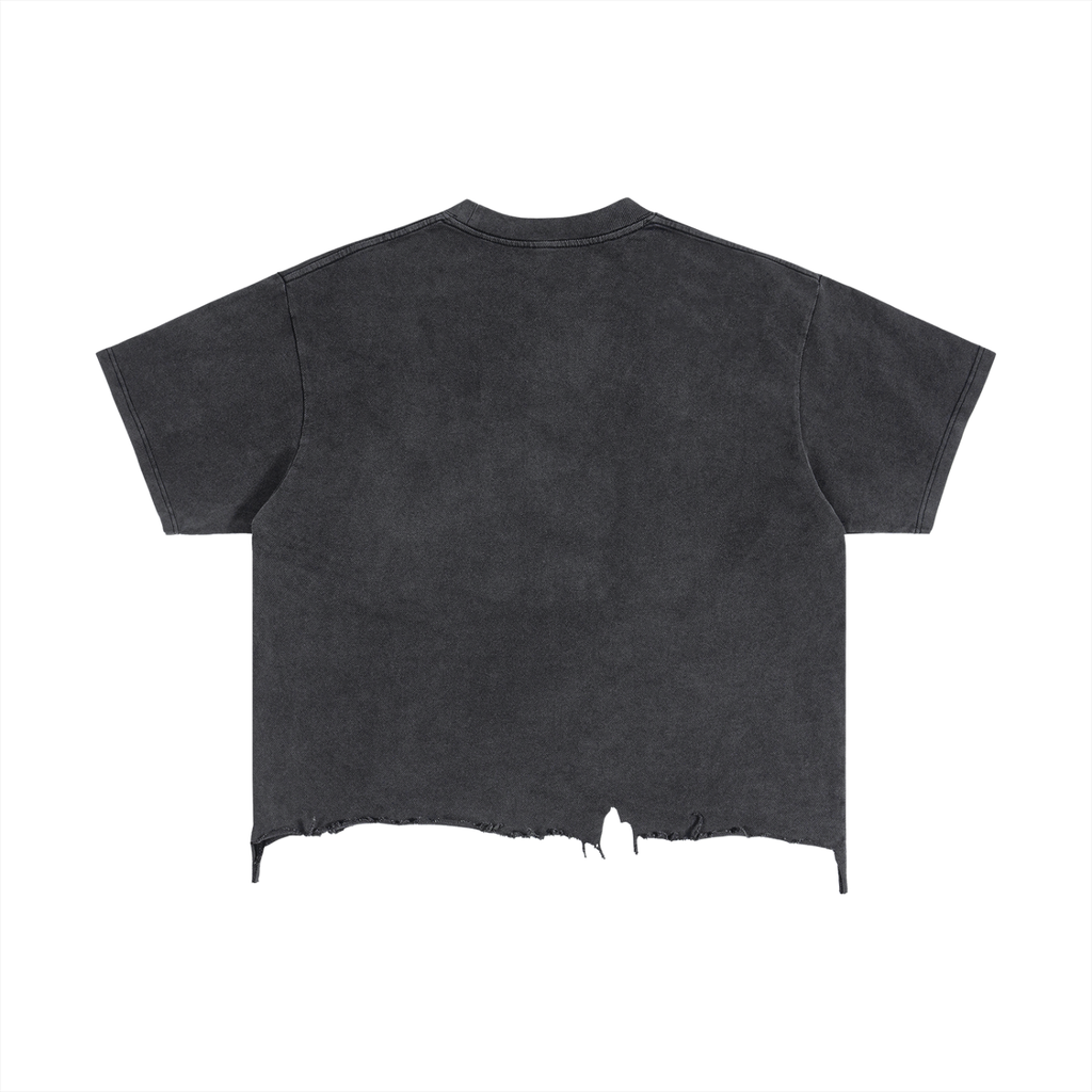 Unisex Vintage Wash Boxy Distressed Hem T-Shirt