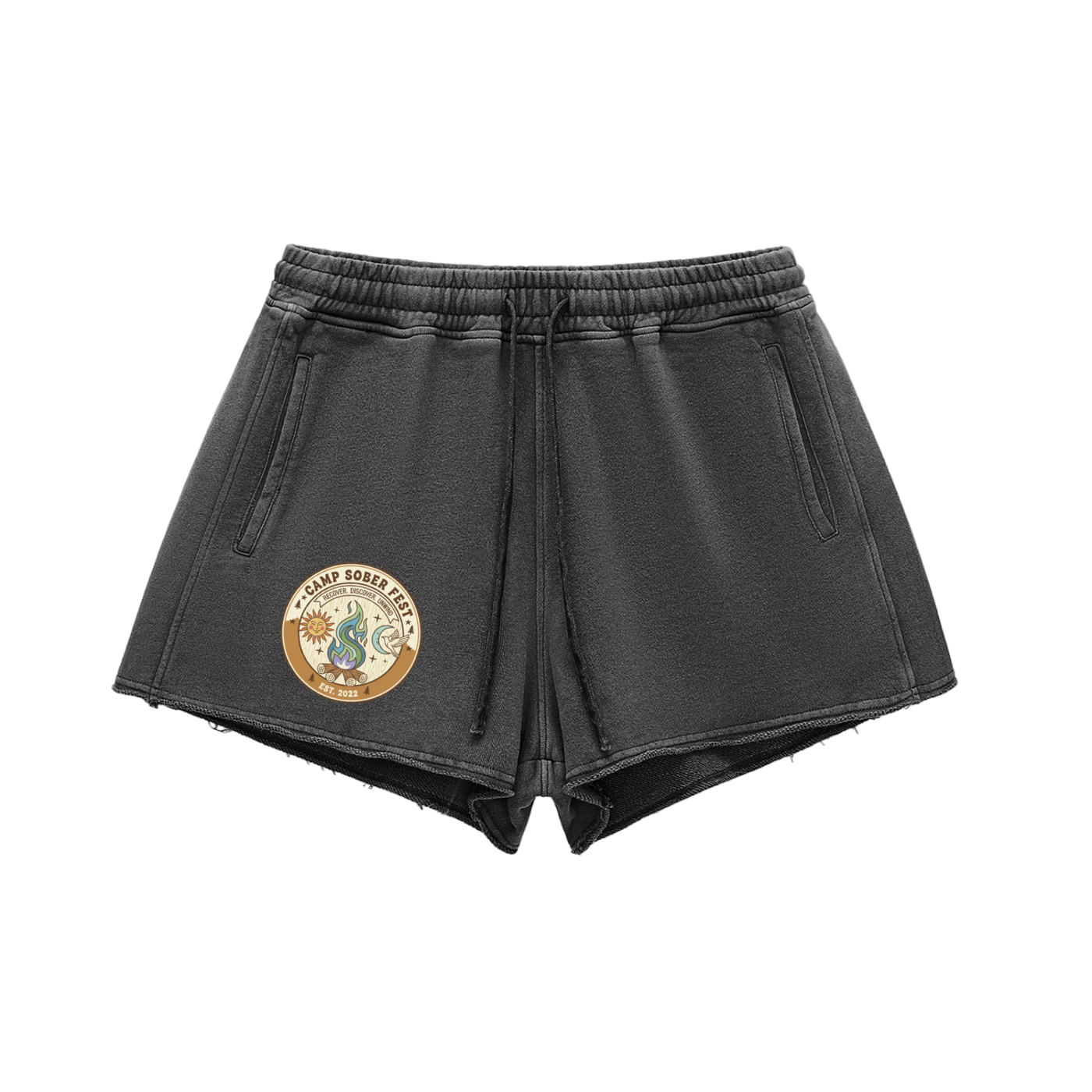 Snow Washed Raw Edge Drawstring Shorts