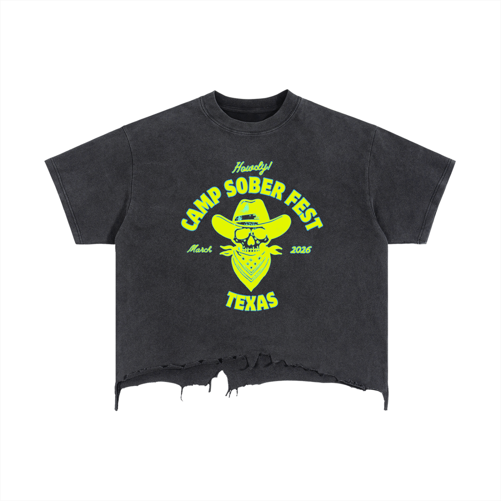 Unisex Vintage Wash Boxy Distressed Hem T-Shirt