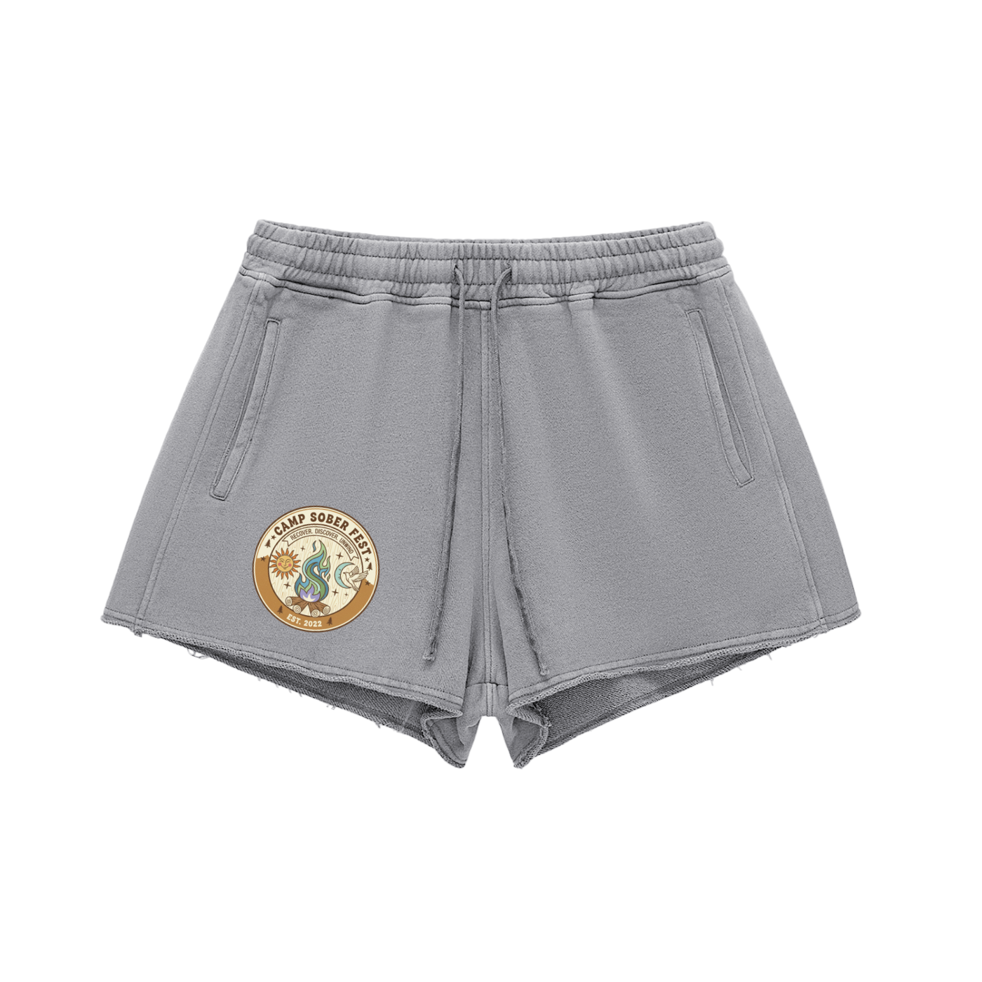 Snow Washed Raw Edge Drawstring Shorts