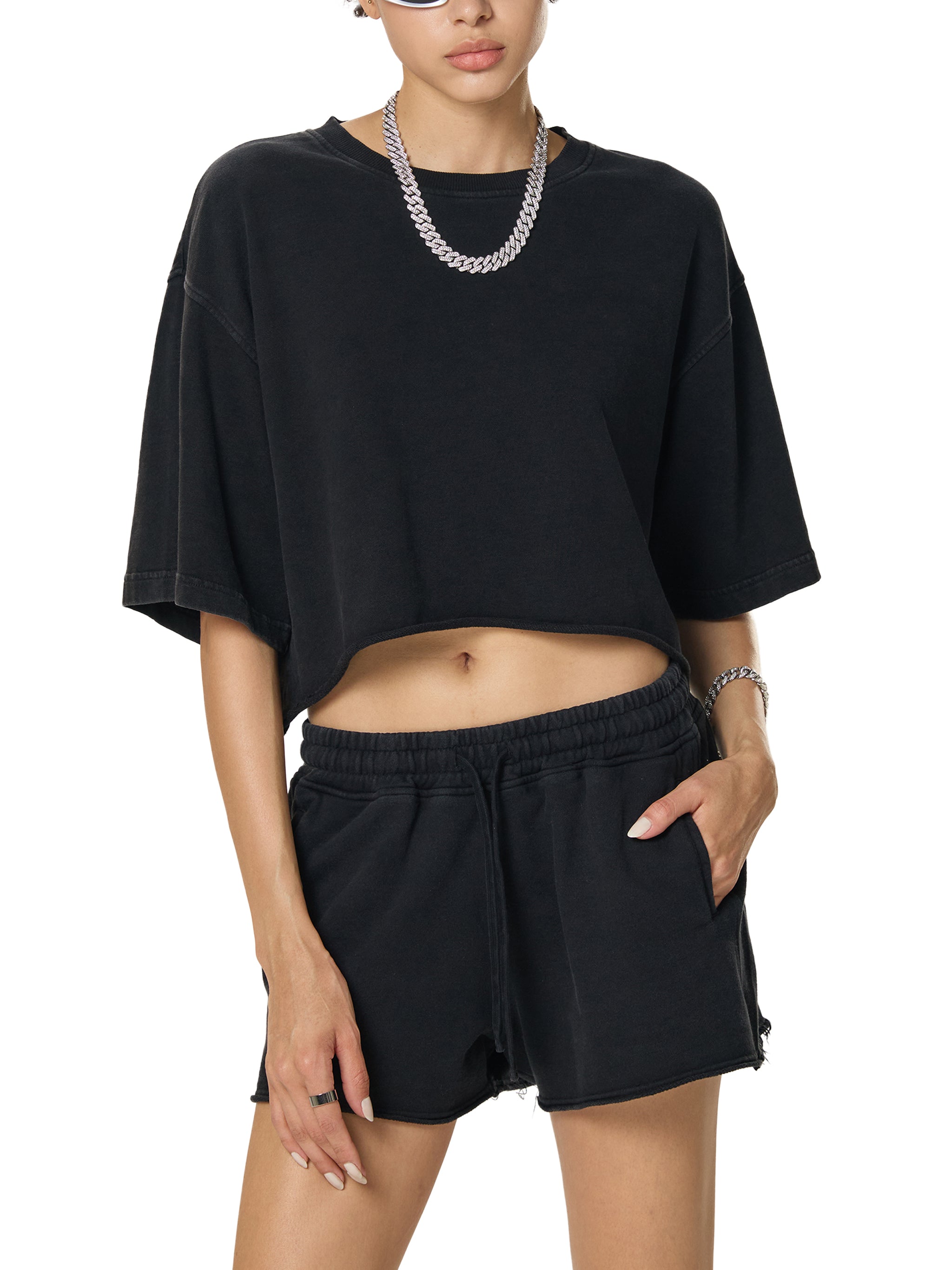 UNIRLOVE Snow Washed Raw Edge Crop Top