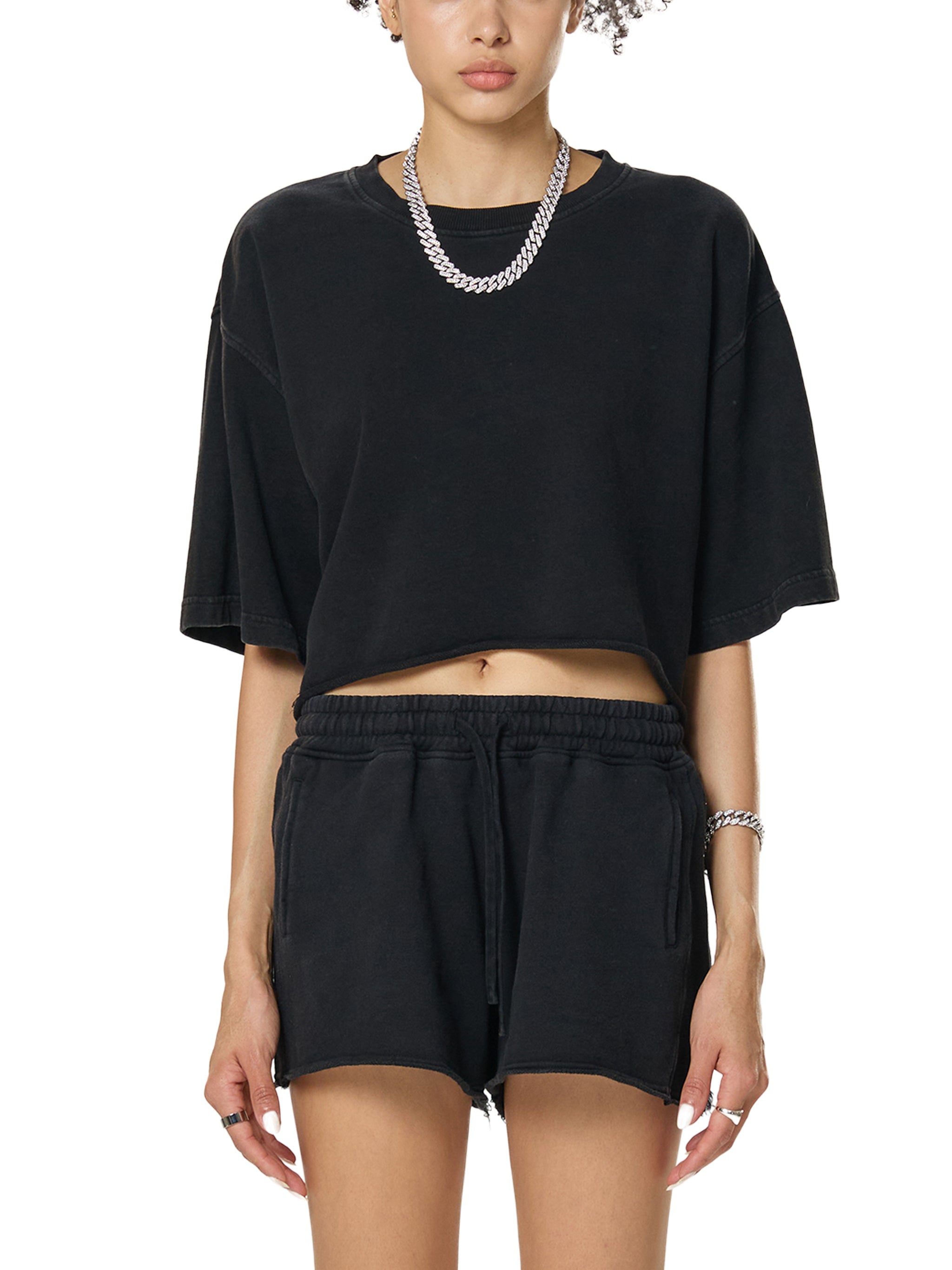 UNIRLOVE Snow Washed Raw Edge Crop Top