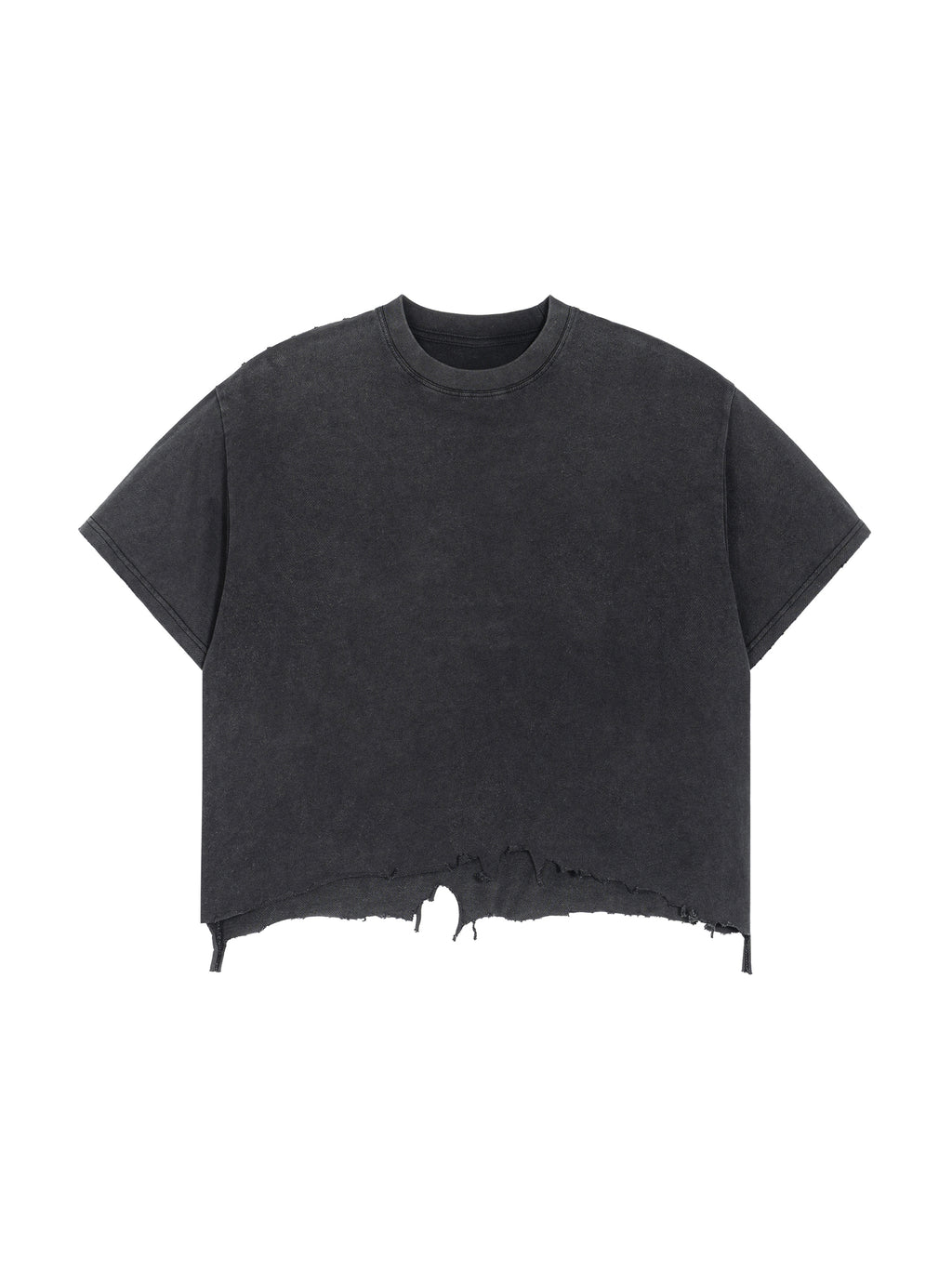 Unisex Vintage Wash Boxy Distressed Hem T-Shirt