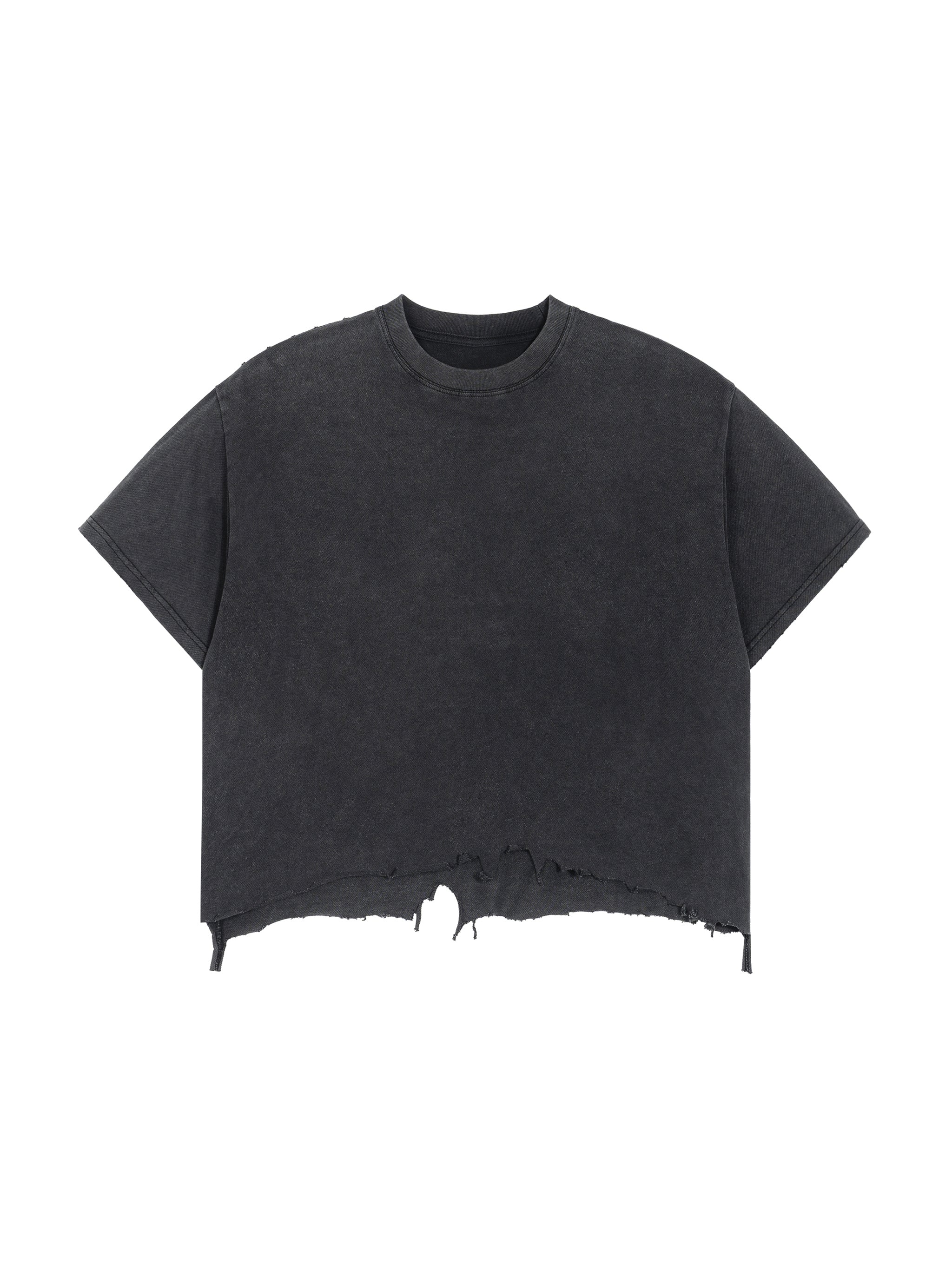 Unisex Vintage Wash Boxy Distressed Hem T-Shirt